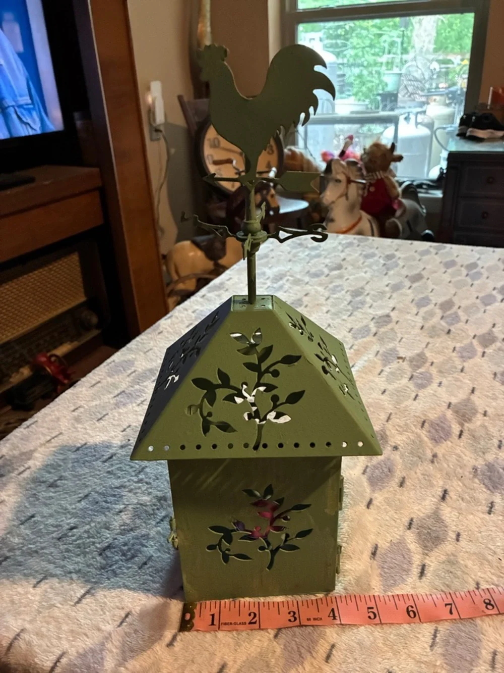 Olive Green Metal Rooster Lantern by